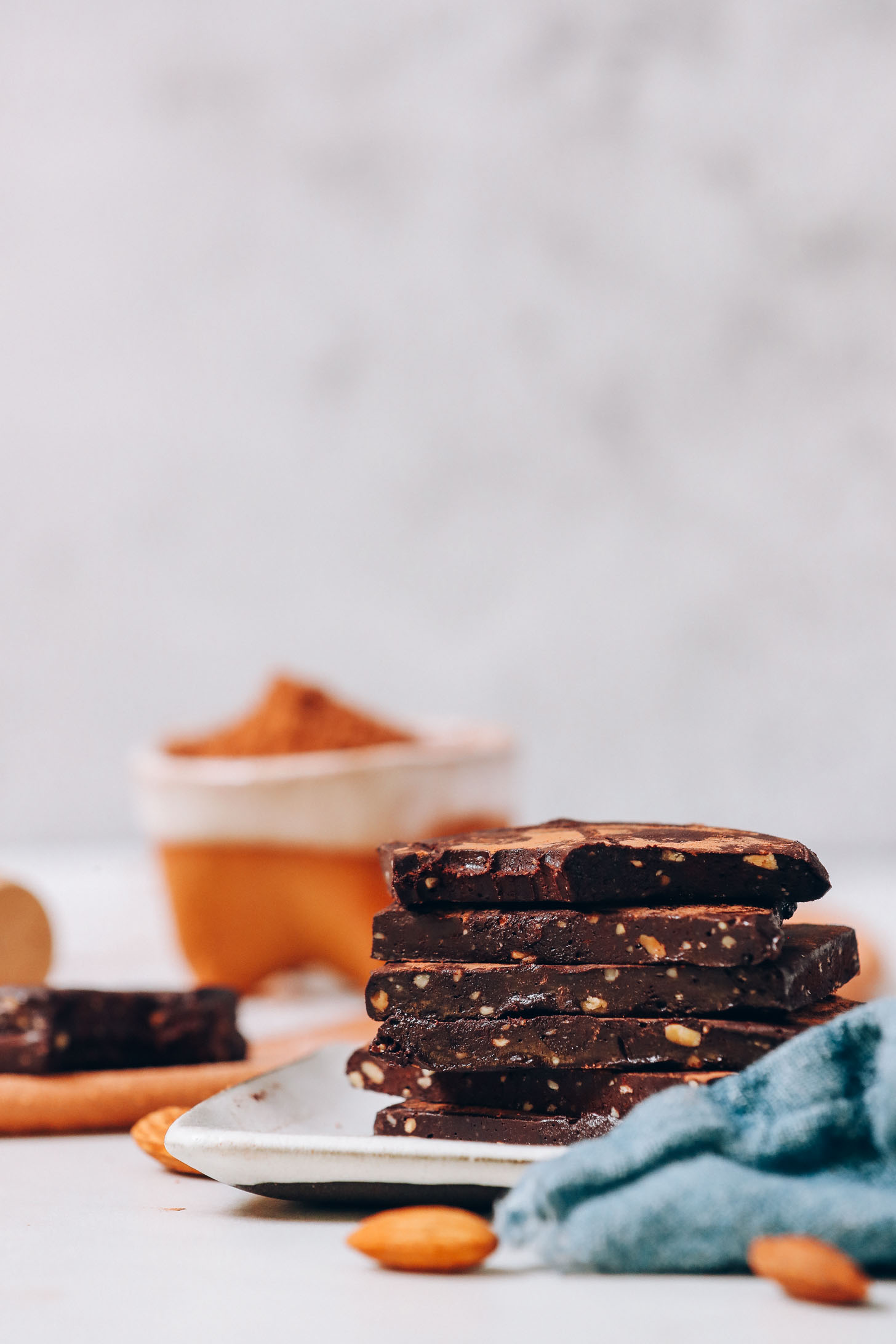 Stack of homemade Honey Mama's Chocolate Bars on a tray