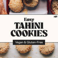 Overhead photos of a batch of our Easy Tahini Cookies with text that says vegan and gluten-free